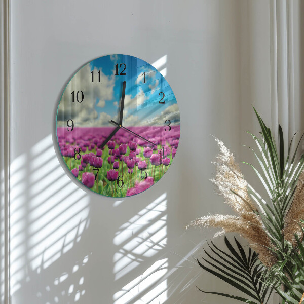 Okrúhle sklenené hodiny Tulipány