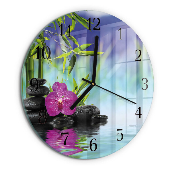 Okrúhle sklenené hodiny Kúpeľná orchidea