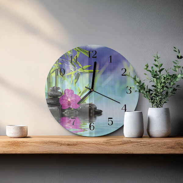 Okrúhle sklenené hodiny Kúpeľná orchidea