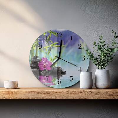 Okrúhle sklenené hodiny Kúpeľná orchidea