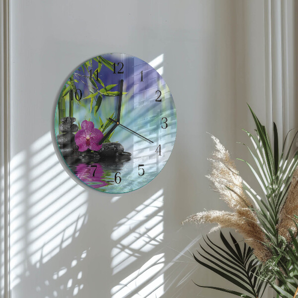 Okrúhle sklenené hodiny Kúpeľná orchidea