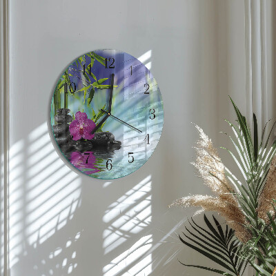 Okrúhle sklenené hodiny Kúpeľná orchidea