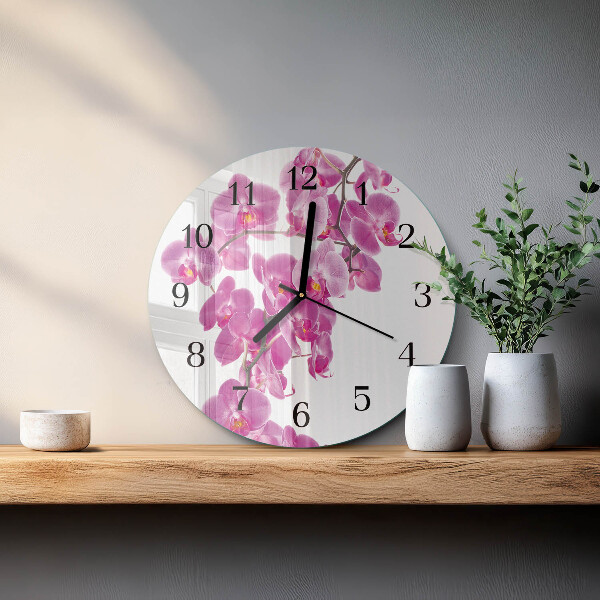 Okrúhle sklenené hodiny Orchidea
