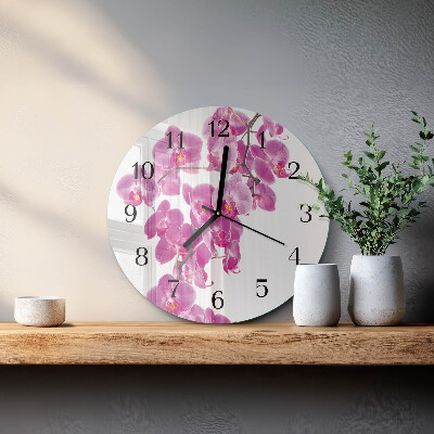 Okrúhle sklenené hodiny Orchidea