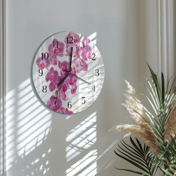 Okrúhle sklenené hodiny Orchidea