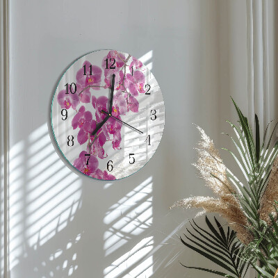 Okrúhle sklenené hodiny Orchidea