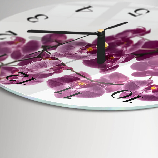 Okrúhle sklenené hodiny Orchidea