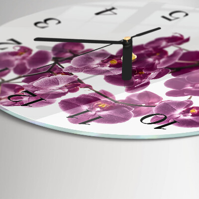 Okrúhle sklenené hodiny Orchidea