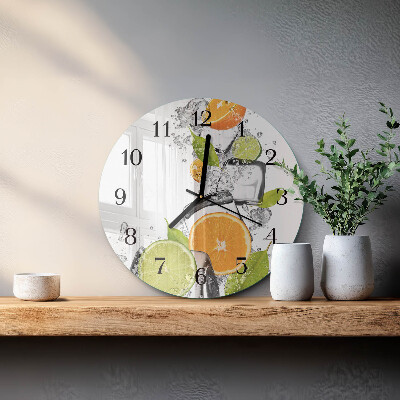 Okrúhle sklenené hodiny Citrusové plody