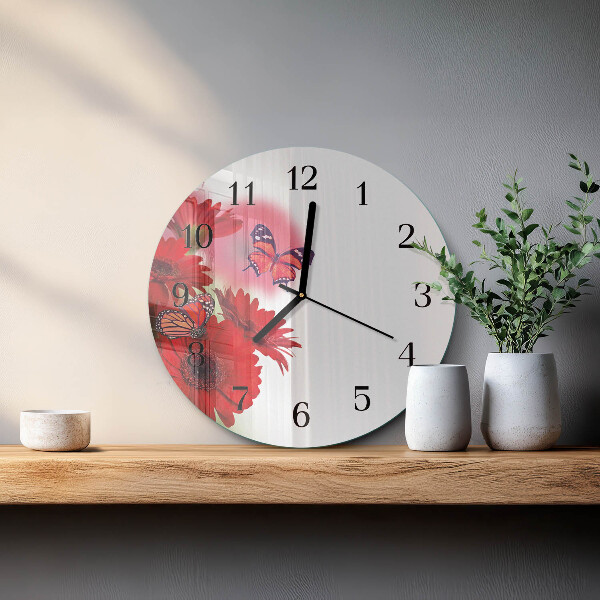 Okrúhle sklenené hodiny Gerbera