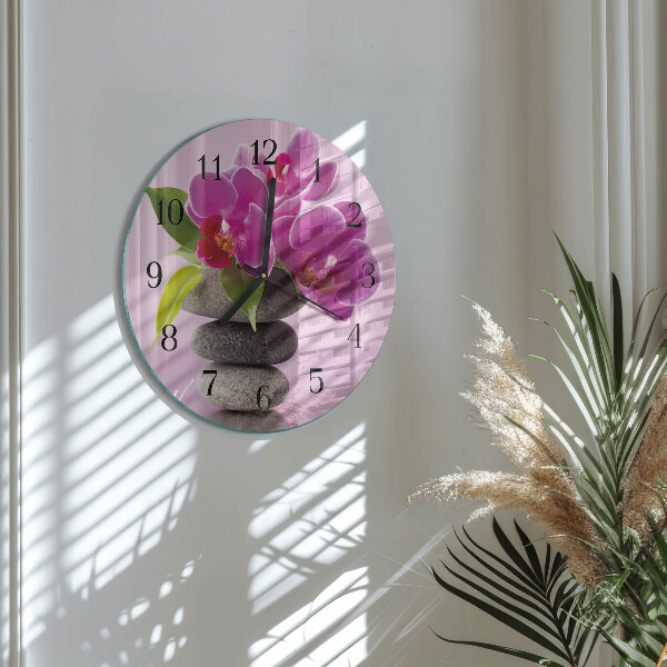 Okrúhle sklenené hodiny Orchidea