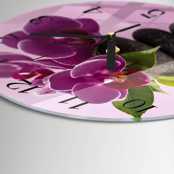 Okrúhle sklenené hodiny Orchidea