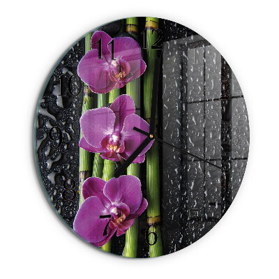 Okrúhle sklenené hodiny Orchidea