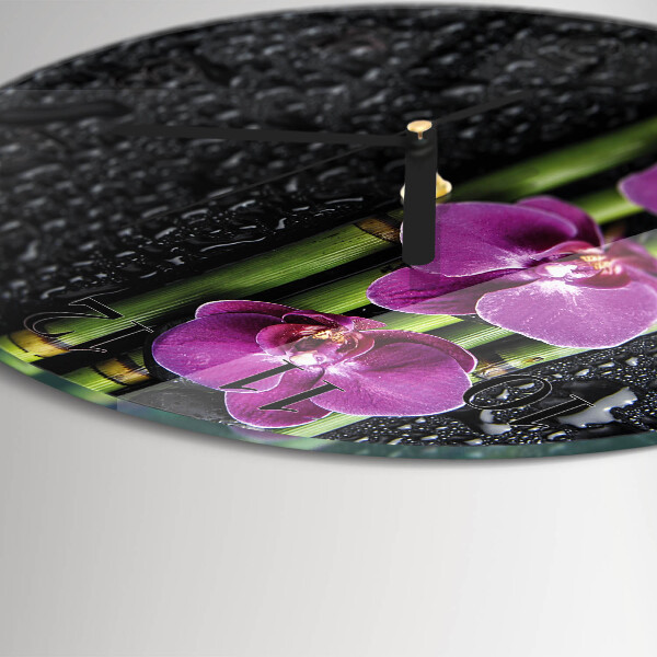 Okrúhle sklenené hodiny Orchidea