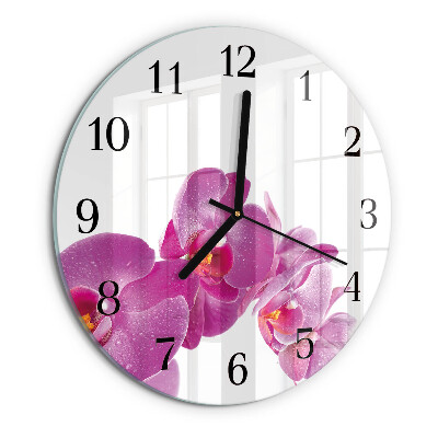 Okrúhle sklenené hodiny Orchidea