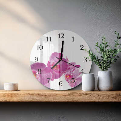 Okrúhle sklenené hodiny Orchidea