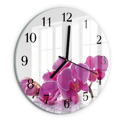 Okrúhle sklenené hodiny Orchidea