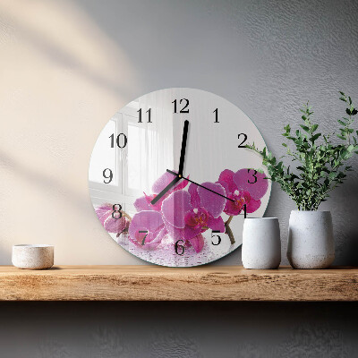 Okrúhle sklenené hodiny Orchidea
