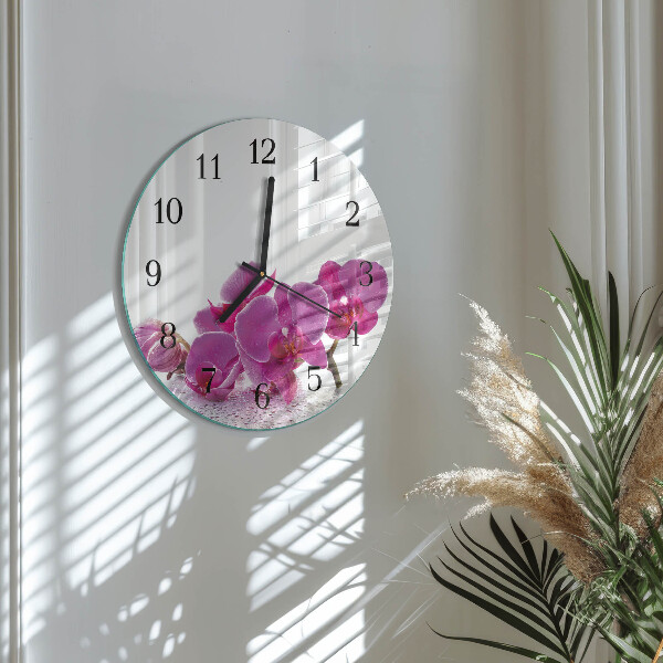 Okrúhle sklenené hodiny Orchidea