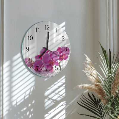 Okrúhle sklenené hodiny Orchidea