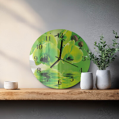 Okrúhle sklenené hodiny Orchidea