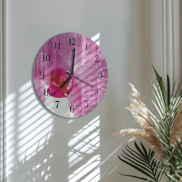 Okrúhle sklenené hodiny Orchidea