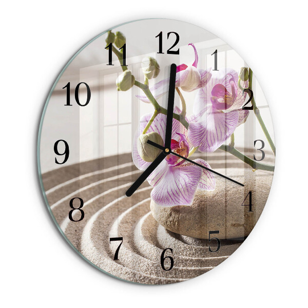Okrúhle sklenené hodiny Piesková orchidea