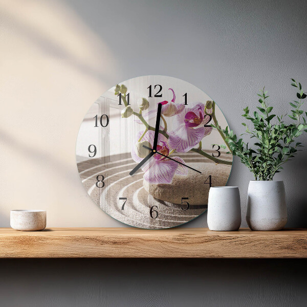 Okrúhle sklenené hodiny Piesková orchidea