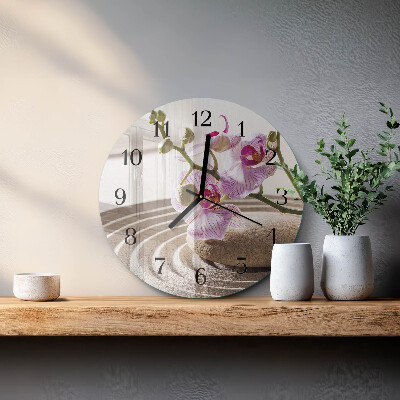 Okrúhle sklenené hodiny Piesková orchidea