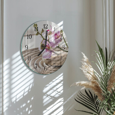 Okrúhle sklenené hodiny Piesková orchidea