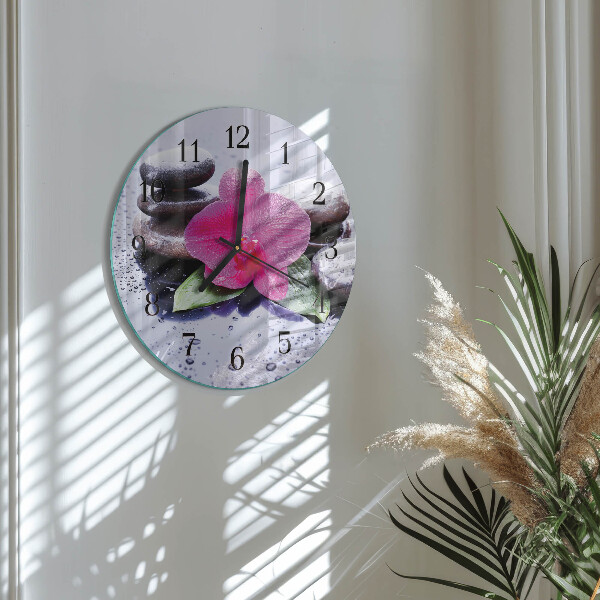 Okrúhle sklenené hodiny Orchidea