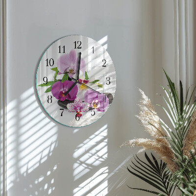 Okrúhle sklenené hodiny Orchidea