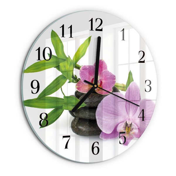 Okrúhle sklenené hodiny Orchidea