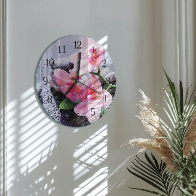 Okrúhle sklenené hodiny Orchidea