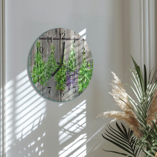 Okrúhle sklenené hodiny Bylinky