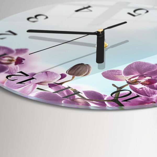 Okrúhle sklenené hodiny Orchidea
