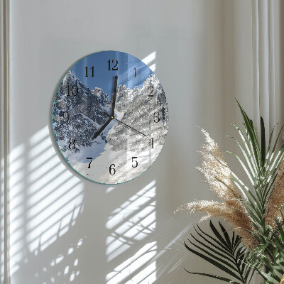 Okrúhle sklenené hodiny Zima v horách