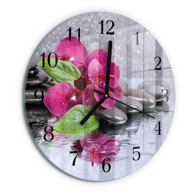 Okrúhle sklenené hodiny Orchidea