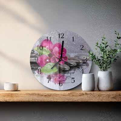 Okrúhle sklenené hodiny Orchidea