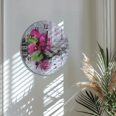 Okrúhle sklenené hodiny Orchidea