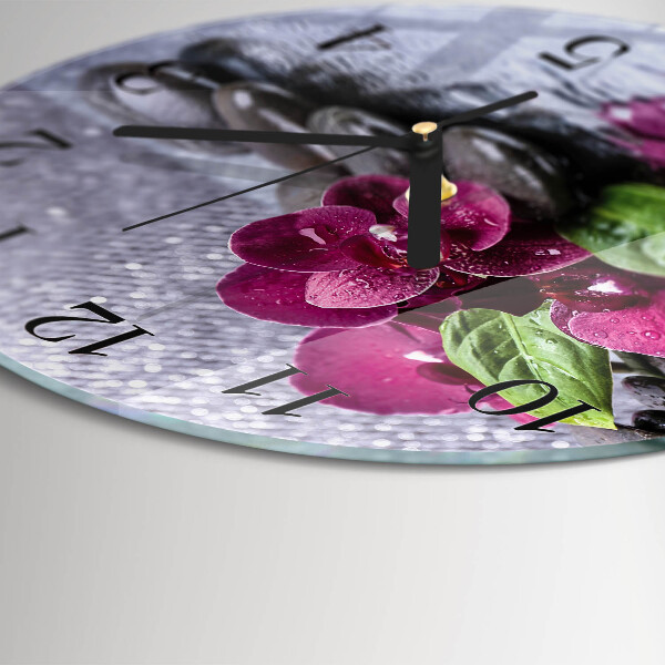 Okrúhle sklenené hodiny Orchidea
