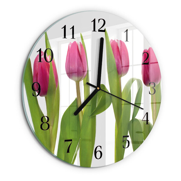 Okrúhle sklenené hodiny Tulipány