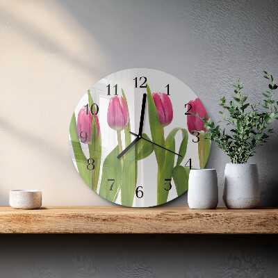 Okrúhle sklenené hodiny Tulipány