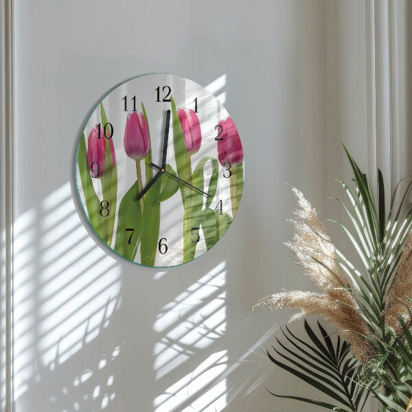 Okrúhle sklenené hodiny Tulipány