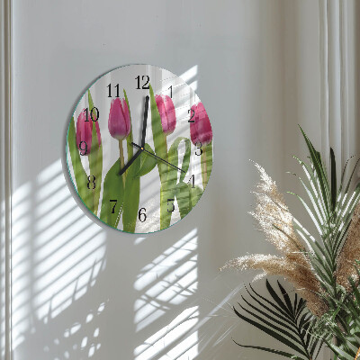 Okrúhle sklenené hodiny Tulipány