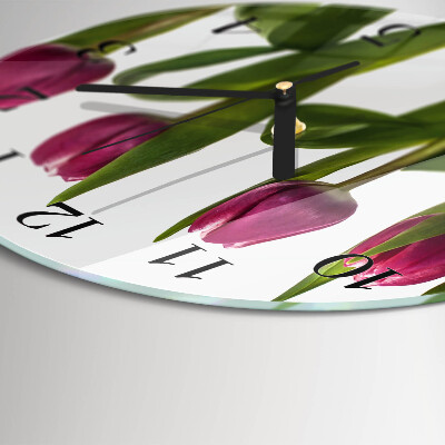 Okrúhle sklenené hodiny Tulipány