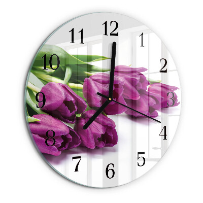 Okrúhle sklenené hodiny Tulipány