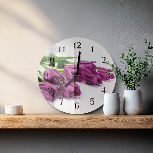 Okrúhle sklenené hodiny Tulipány