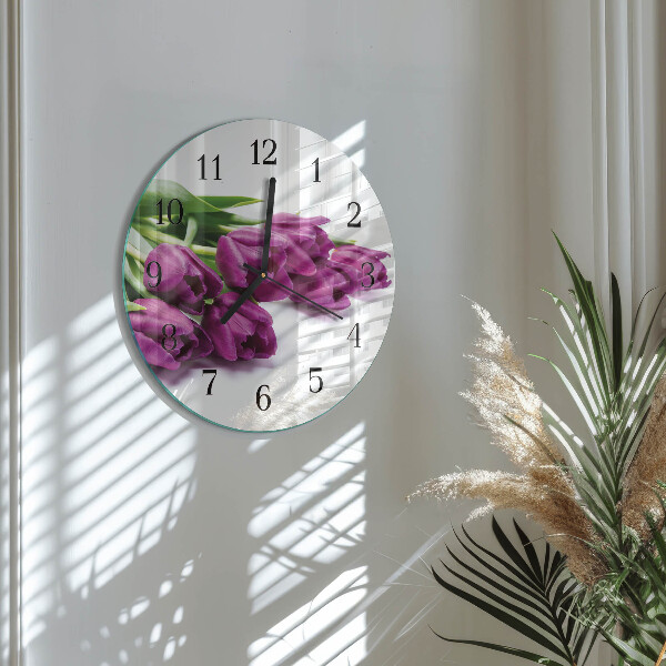 Okrúhle sklenené hodiny Tulipány