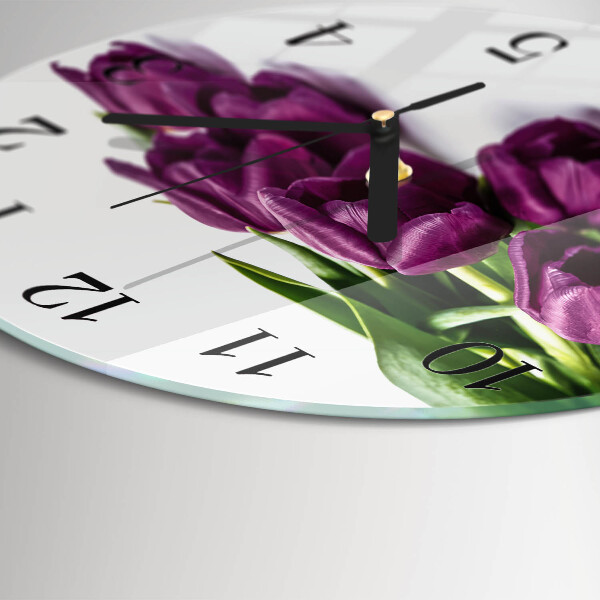 Okrúhle sklenené hodiny Tulipány